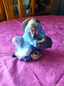 Antiques: Figura de anciano pescador, Shiwan cerámica esmaltada arte cerámica china,sellado